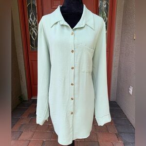 Blue Sol Mint Green Button-Up Women's Tunic Top